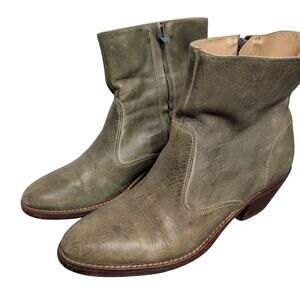 Vintage Landis Boots Mens 10D Green Leather Side Zip Retro Rodeo Ankle Western